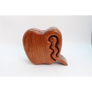Artisan-Signed Wooden Apple Puzzle BoxHand-Carved • Hidden Compartment